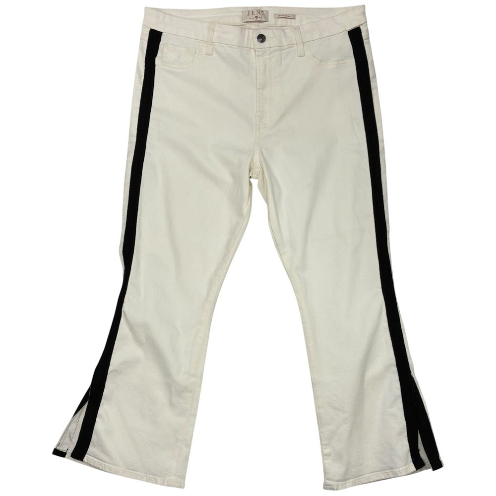 Jen7 by 7 For All Mankind White Crop Jeans Black Side Stripe Slit Hem 16